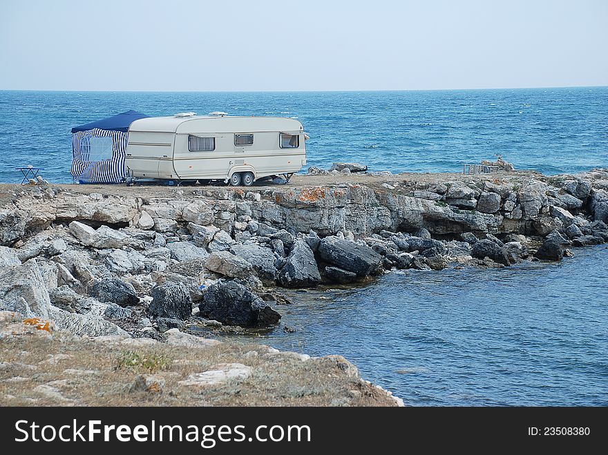 Touristic trailer on the costline of Black Sea. Touristic trailer on the costline of Black Sea