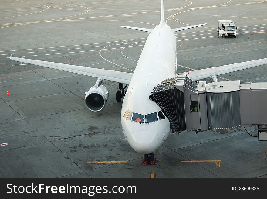 Passenger aircraft is being boarded