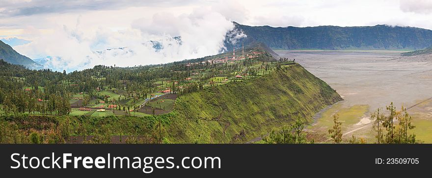 Panorama Landscape of mountain village at Bromo Indonesia. Panorama Landscape of mountain village at Bromo Indonesia