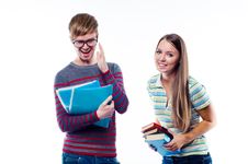 Male And Female Students Laughing Stock Photo Male And Female Students Laughing Stock Photo