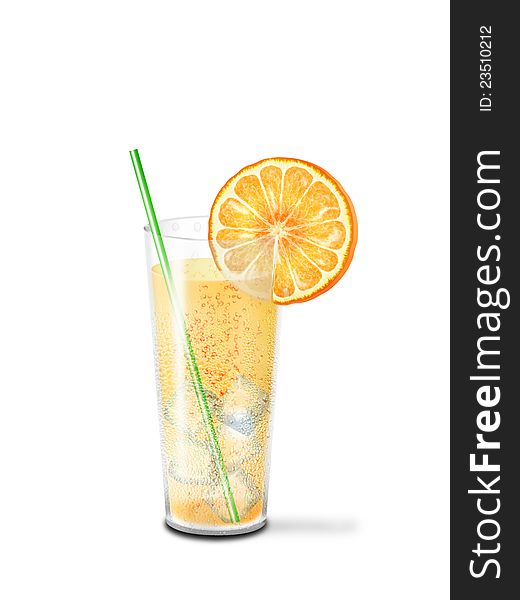 Isolated glass cool lemonade and orange slice