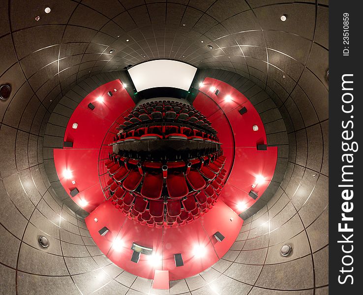 A 360 degrees panorama of cinema hall, mini planet style