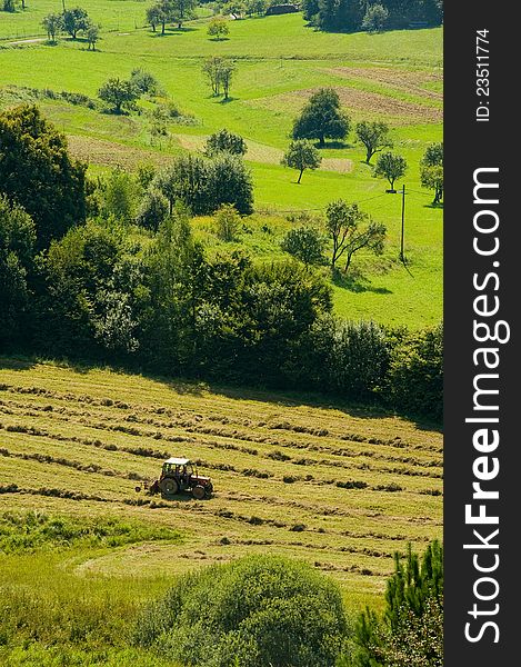 Harvest with traktor on the field. Harvest with traktor on the field