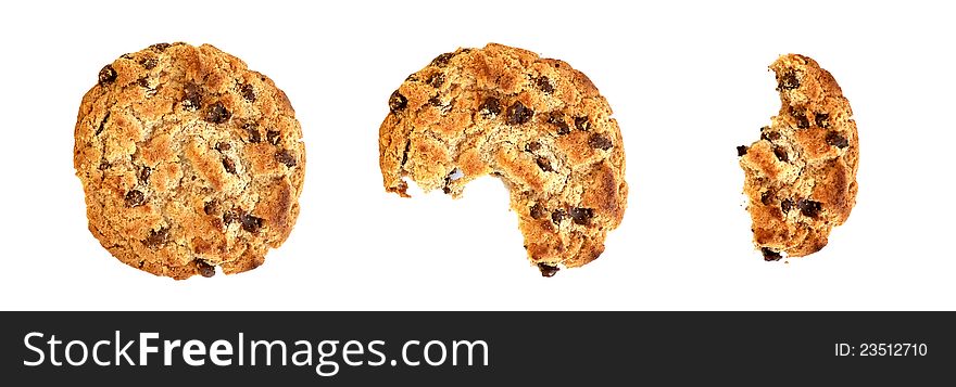 Stages of a cookie while being consumed bite by bite. Stages of a cookie while being consumed bite by bite