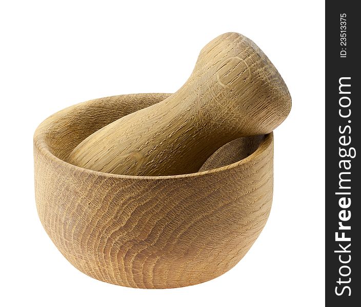 Wooden pounder and pestle isolated on white with clipping path.