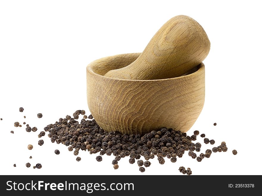 Wooden pounder and pestle isolated on white with clipping path.