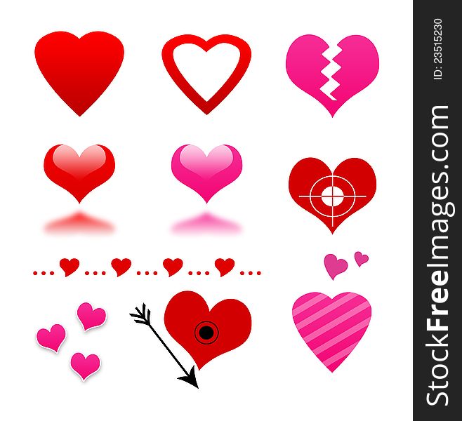 Collection of different heart symbols. Collection of different heart symbols.