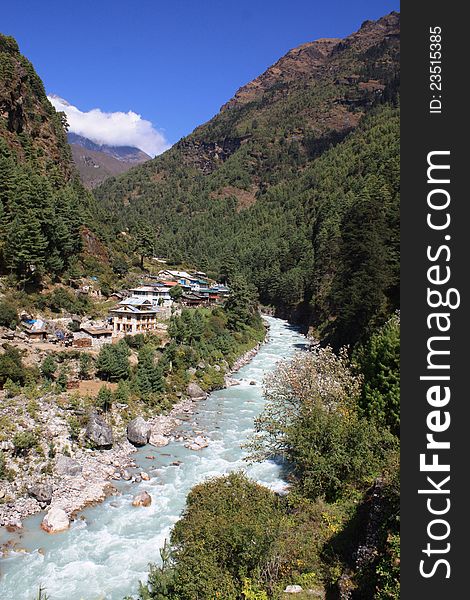 On the trek to Namche Bazaar this river is crossed many times. Taken in October. On the trek to Namche Bazaar this river is crossed many times. Taken in October