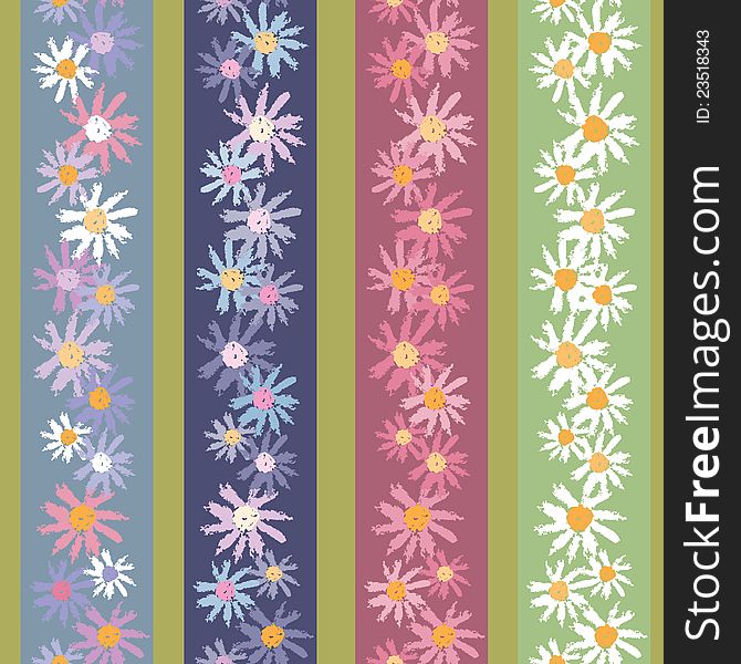 Collection of four vector hand painted textured spring flowers seamless borders. Collection of four vector hand painted textured spring flowers seamless borders