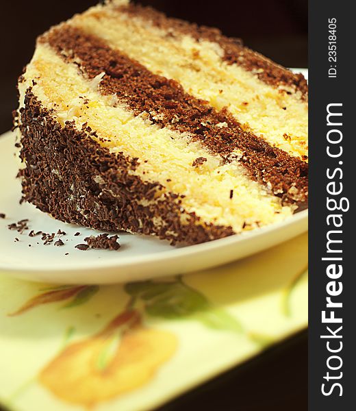 Piece Of Chocolate Delicious Cake Isolated