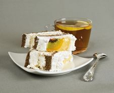 Pieces Of Cake, Tea And Tea-spoon Royalty Free Stock Images Pieces Of Cake, Tea And Tea-spoon Royalty Free Stock Images