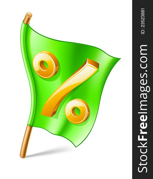 Vector illustration of percent sign placed on fluttering flag. Vector illustration of percent sign placed on fluttering flag.