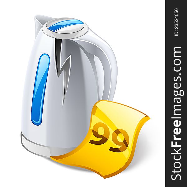 Vector illustration of electric kettle sale on white background.