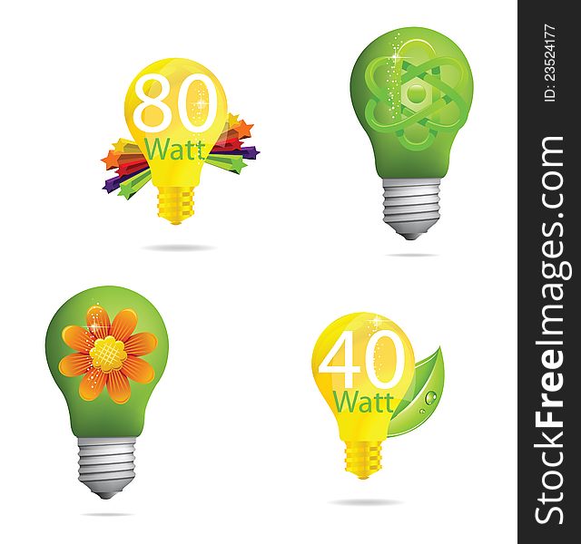 Creative eco green and gold bulb symbols