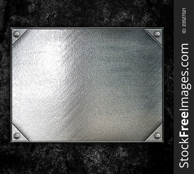 Steel metal plate on concrete wall