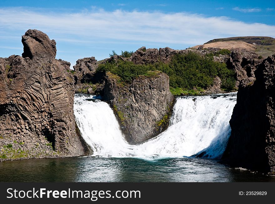 Famous double waterfall, popular tourist spot in Iceland. Famous double waterfall, popular tourist spot in Iceland