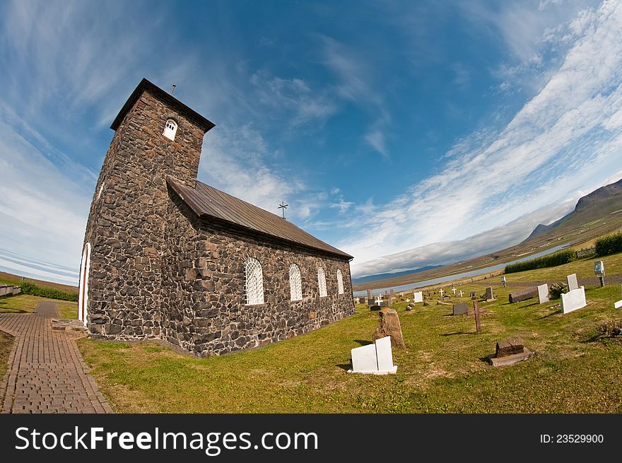 Stone church in the coutry (Tingeyri Church, Iceland). Stone church in the coutry (Tingeyri Church, Iceland)