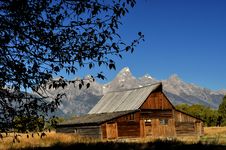 Tree Framing An Old Barn With Snow Capped Mountain Stock Images Tree Framing An Old Barn With Snow Capped Mountain Stock Images
