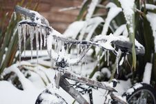 Closeup Of Ice-covered Frozen Bike Royalty Free Stock Photography Closeup Of Ice-covered Frozen Bike Royalty Free Stock Photography