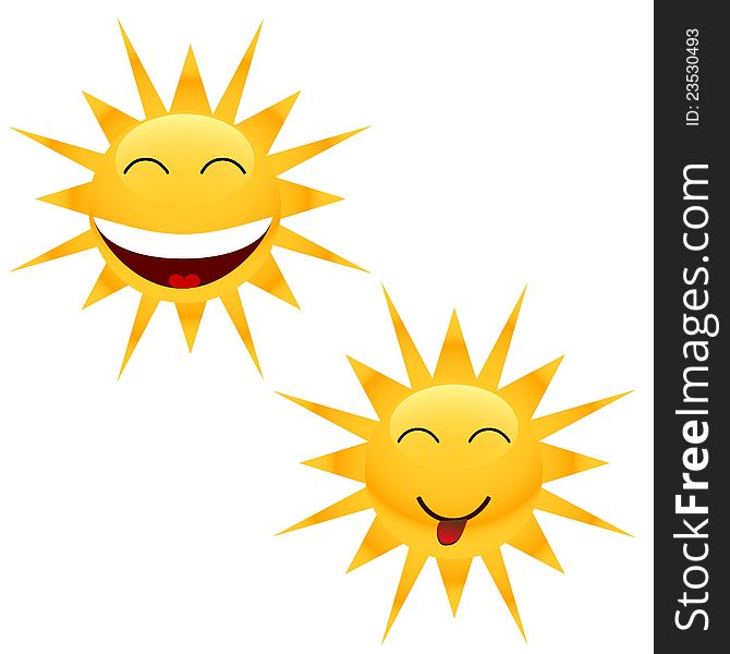 Two cheerful sun located on a white background