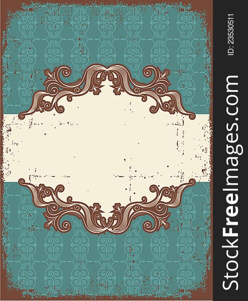 Abstract vintage frame with vignettes for text on old paper texture
