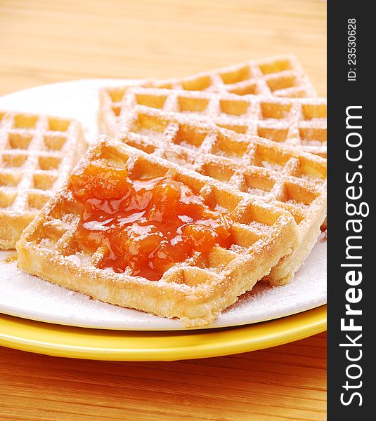 Freshly baked waffles close-up shot