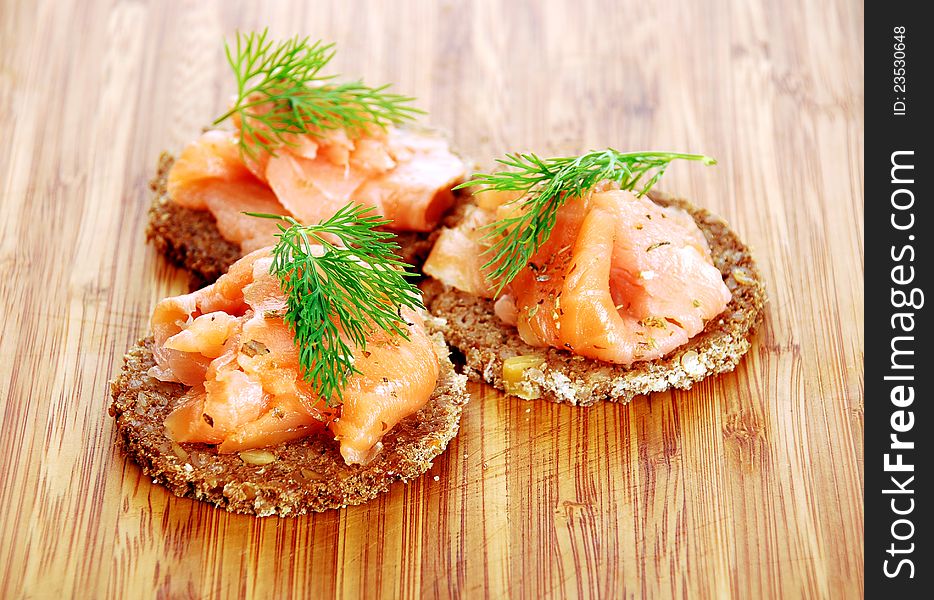 Delicious appetizers with salmon high resolution image