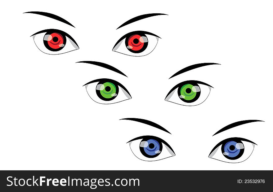 Vector illustration of colored eyes on white background.