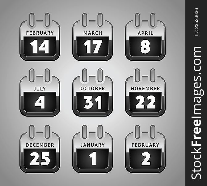 Set Web Calendar Icons. Internet & Website Holidays buttons