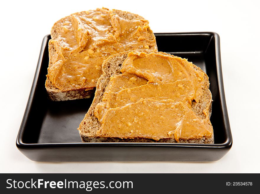 Slices of bread with peanut butter