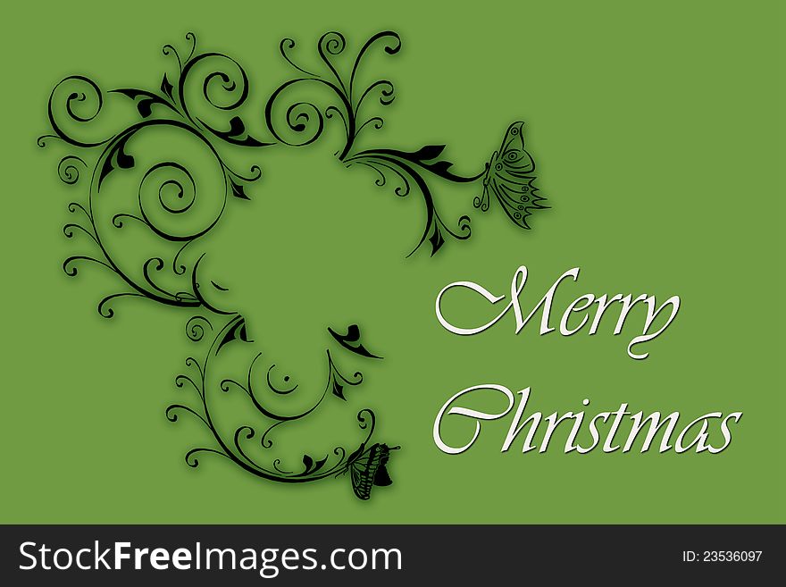 Illustration of merry christmas with floral design on light green background