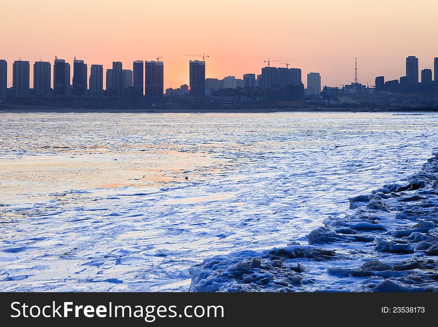 Frozen sea of Baishawan, Jinzhou, northeast China.