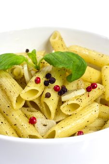 Penne Rigate With Red And Black Pepper Stock Photography