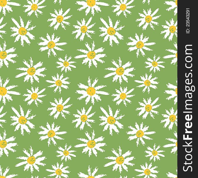 Hand painted textured camomille flowers seamless pattern. Vector illustration