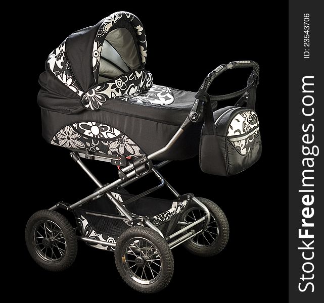 Baby Carriage - Black with White Flowers