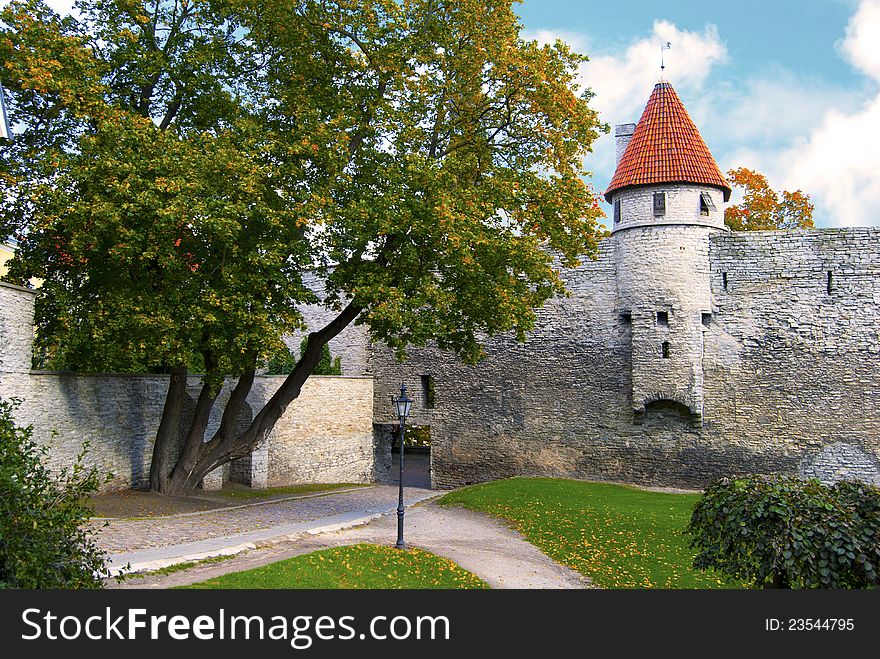 The old city wall in Tallinn, Estonia. The old city wall in Tallinn, Estonia