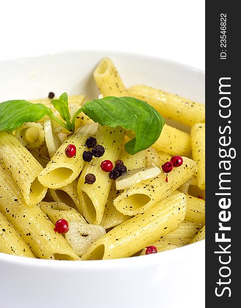 Penne rigate with red and black pepper