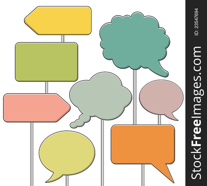 Collect Speech Bubbles on poles in different colors, vector illustration