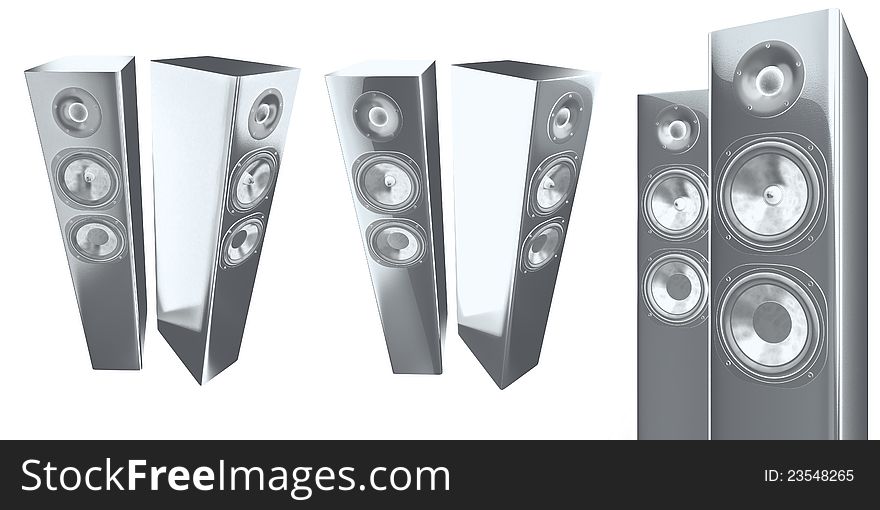 3d stereo speakers isolated on white