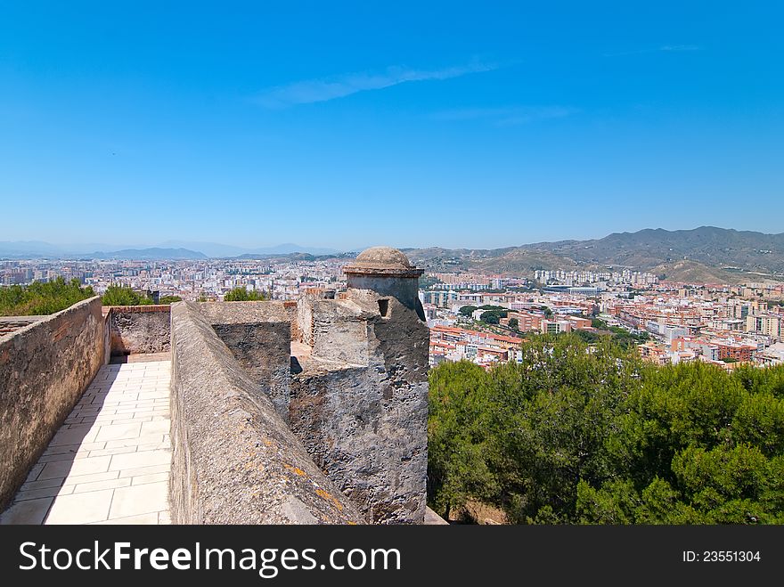 The medieval fortress in Malaga. View of the city. The medieval fortress in Malaga. View of the city.