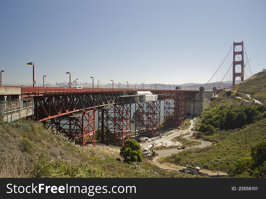 Repair Work at Golden Gate Bridge (San Francisco, California) during a sunny day