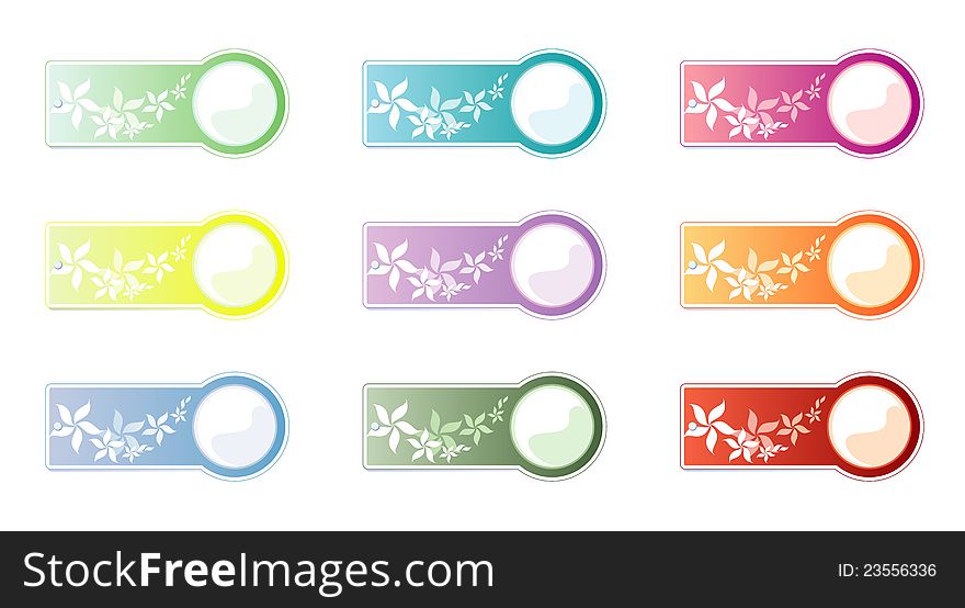 Set of color labels, isolated on White background. Flowers
