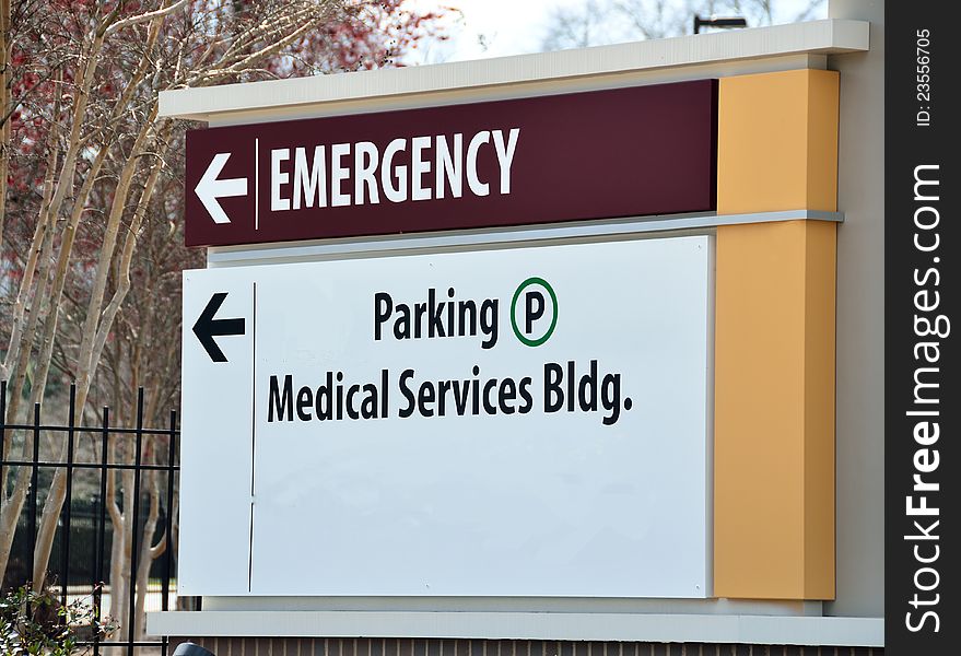 Emergency service sign at local hospital Georgia, USa.