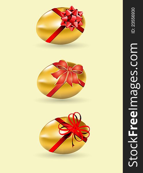 Gold easter eggs illustration with bow