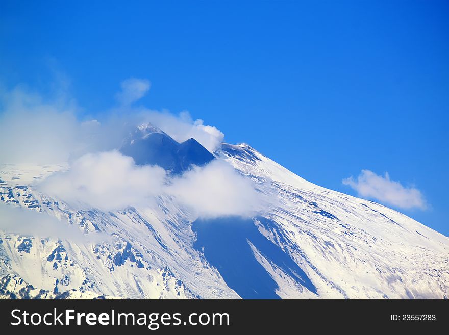 Photo of mountain Etna in snow. Photo of mountain Etna in snow