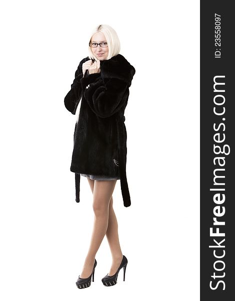 Image beautiful girl in a fur coat