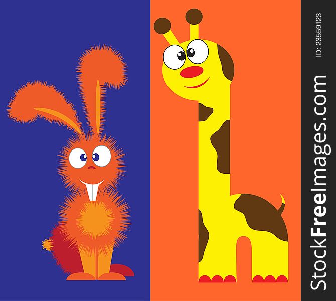 The fluffy hare and yellow spotty giraffe. The fluffy hare and yellow spotty giraffe