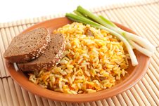 A Healthy Breakfast Of Rice, Greens And Corn Bread Royalty Free Stock Images A Healthy Breakfast Of Rice, Greens And Corn Bread Royalty Free Stock Images