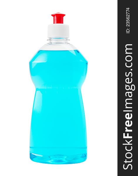 Bottle  Of Blue Dish Washing Liquid Isolated