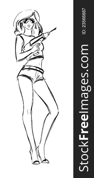 SKETCH. fashion girl. Hand-drawn fashion model